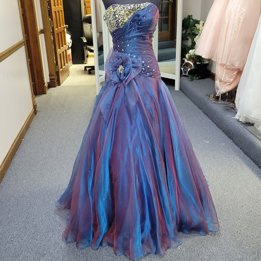 Panoply Strapless Multicolor Gown with Embellishments